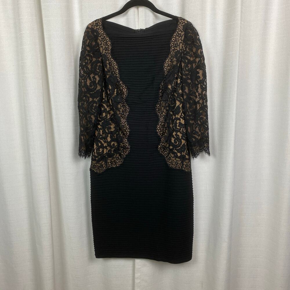 Tadashi Shoji Black Lace Inset Sheath Midi Dress Sz.L - Picture 4 of 14